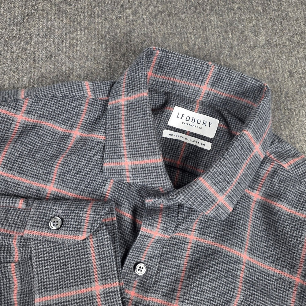 Ledbury Reserve Collection Contemporary Fit Shirt Men 16.5 Large Grey Orange